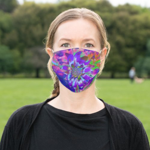 Purple pink blue abstract boho sunflower adult cloth face mask