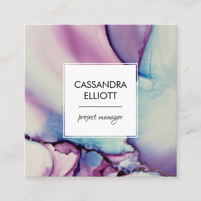 Purple, Pink & Blue Alcohol Ink Liquid Art Square Business Card (Front)