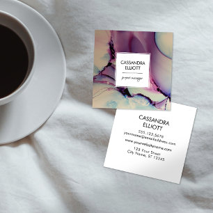 Purple, Pink & Blue Alcohol Ink Liquid Art Square Business Card