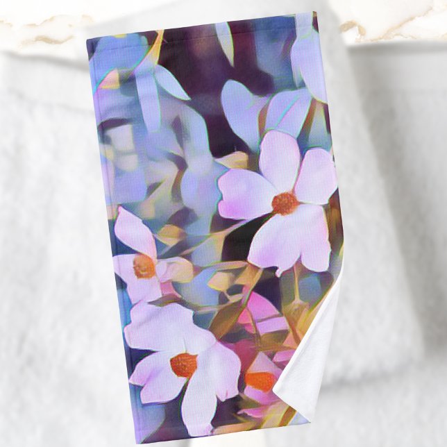 Purple Pink Blue Beautiful Floral  Hand Towel (Beautiful flowers in purple, pink and blue are a colorful complement to your bath routine.)
