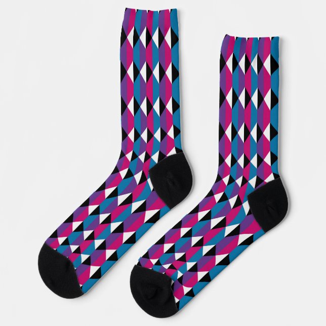 Purple, Pink, Blue, Black and White Diamond Socks (Left)