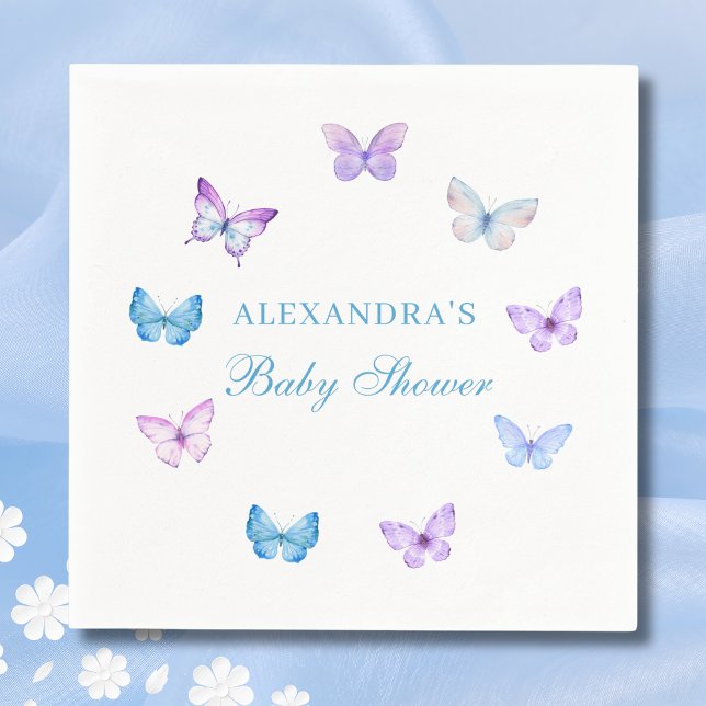 Purple Pink Blue Butterfly Baby Shower Napkins (Creator Uploaded)