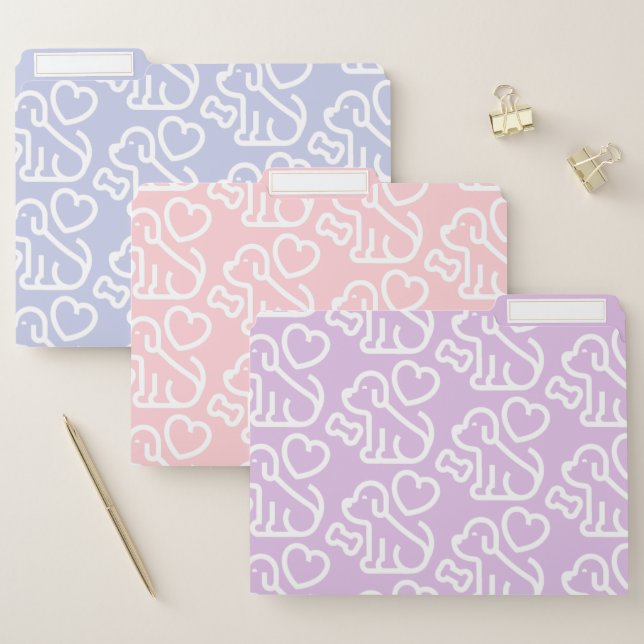Purple, Pink & Blue Dog, Bone & Heart Pattern File Folder (Set)