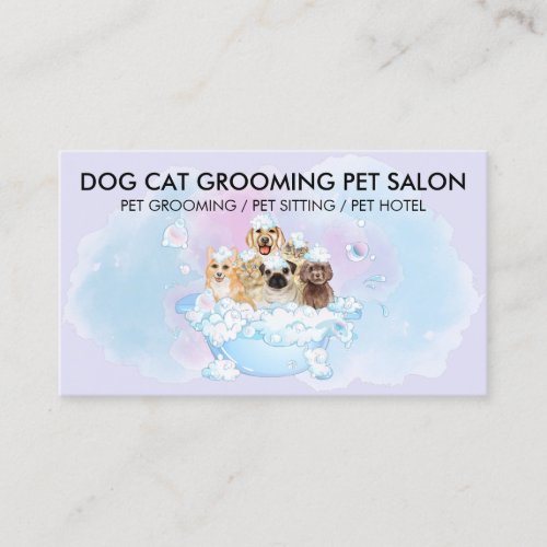 Purple Pink Blue Dogs Cats Shower Pet Groomer Business Card