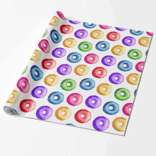 Purple Pink Blue Donuts Birthday Wrapping Paper