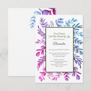 Purple Pink Blue Eucalyptus Baby Shower invitation