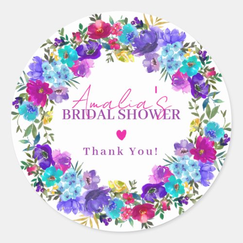 Purple Pink Blue Floral Bridal Shower Thank You  Classic Round Sticker
