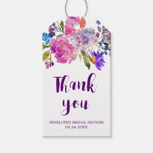Purple Pink  Blue Flowers Bridal Shower Thank You Gift Tags