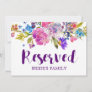 Purple Pink & Blue Flowers Wedding "Reserved" Sign Invitation