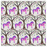 Purple/pink/blue Folk Dala horse/ birds/flowers Fabric
