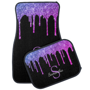 Purple Pink Blue Glitter Sparkle Drip Monogram Car Floor Mat
