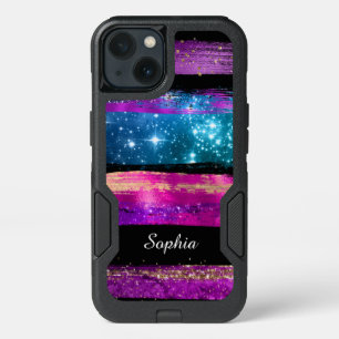 Purple Pink Blue Glitter Stars Brush Strokes Name iPhone 13 Case
