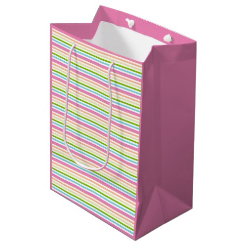 Purple Pink Blue Green Yellow Striped Template Medium Gift Bag
