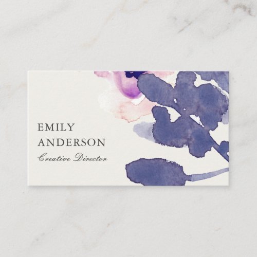 PURPLE PINK BLUE INK WASH WATERCOLOR FLORAL BUSINESS CARD