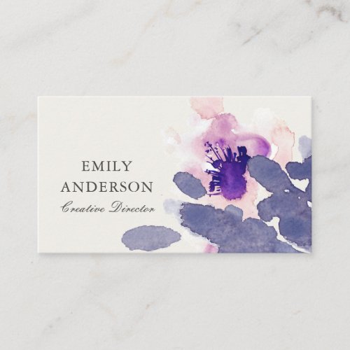 PURPLE PINK BLUE INK WASH WATERCOLOR FLORAL BUSINESS CARD