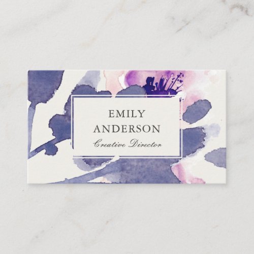 PURPLE PINK BLUE INK WASH WATERCOLOR FLORAL BUSINESS CARD