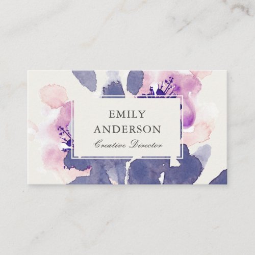 PURPLE PINK BLUE INK WASH WATERCOLOR FLORAL BUSINESS CARD