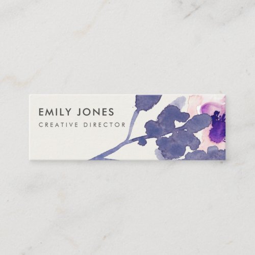 PURPLE PINK BLUE INK WASH WATERCOLOR FLORAL MINI BUSINESS CARD