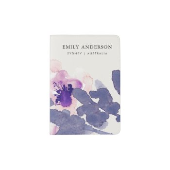 Purple Pink Blue Ink Wash Watercolor Floral Passport Holder by YellowFebPaperie at Zazzle
