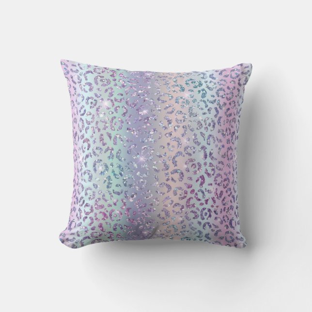 Purple Pink Blue Leopard Ombre Sparkle   Throw Pillow (Front)