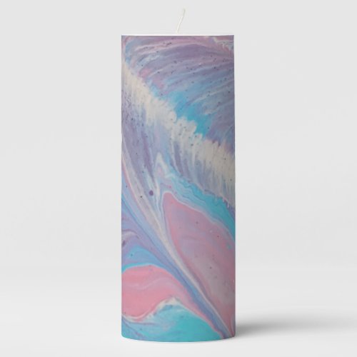 Purple Pink Blue Marble Pillar Candle