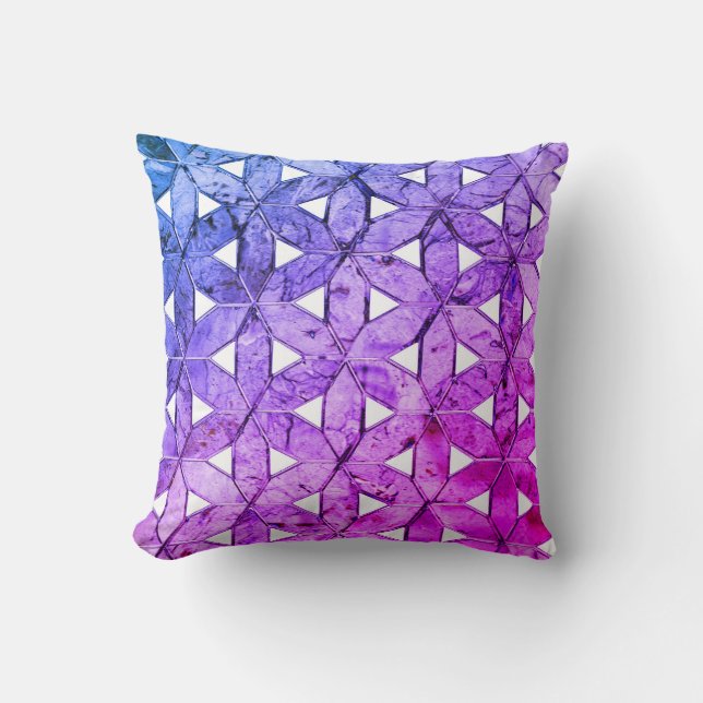 Purple pink blue Mosaic Flower-of-Life Throw Pillow (Front)