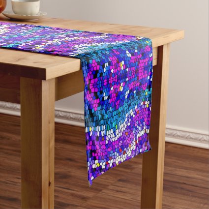 Purple Pink Blue Mosaic Tile Pattern Table Runner