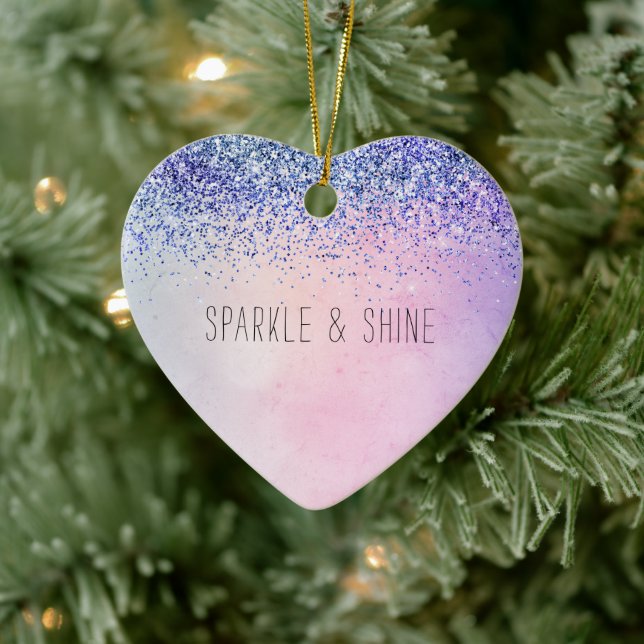 Purple Pink Blue Ombre Glitter Ceramic Ornament (Tree)