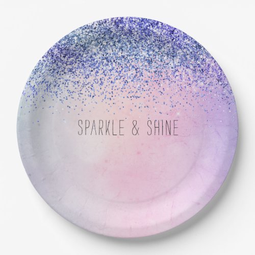 Purple Pink Blue Ombre Glitter Paper Plates