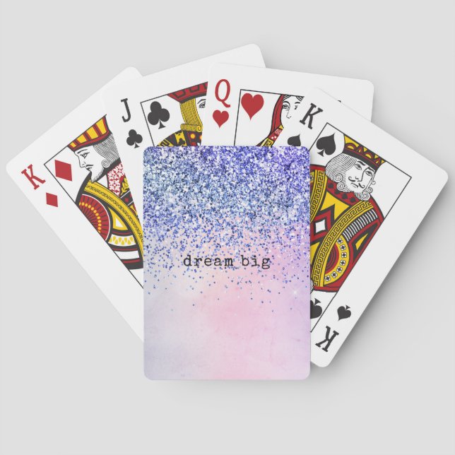 Purple Pink Blue Ombre Glitter Poker Cards (Back)