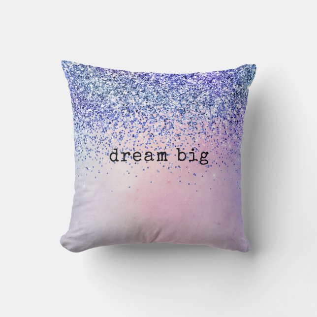 Purple Pink Blue Ombre Glitter Throw Pillow (Front)
