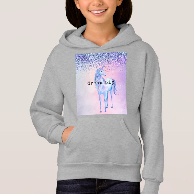 Purple Pink Blue Ombre Unicorn Glitter Hoodie (Front)