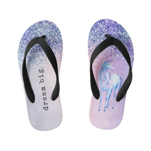 Purple Pink Blue Ombre Unicorn Glitter Kids Flip Flops