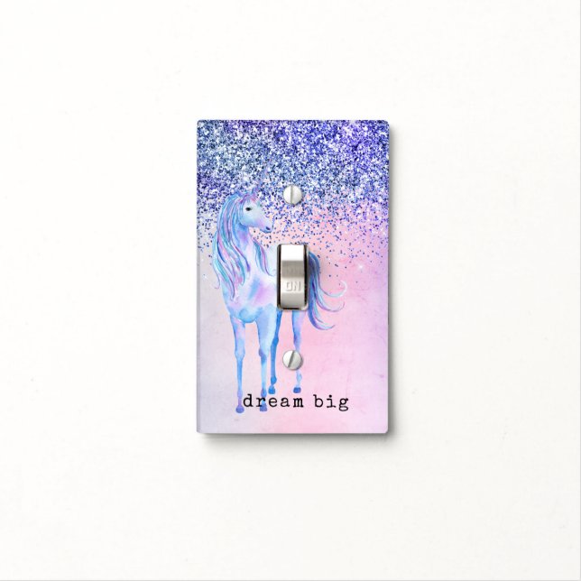 Purple Pink Blue Ombre Unicorn Glitter Light Switch Cover (In Situ)