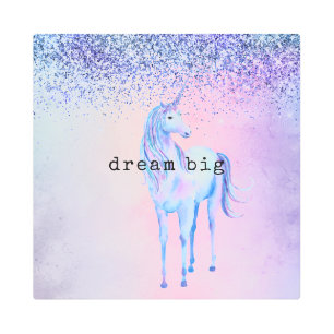 Purple Pink Blue Ombre Unicorn Glitter Metal Print