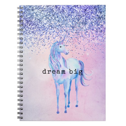 Purple Pink Blue Ombre Unicorn Glitter Notebook