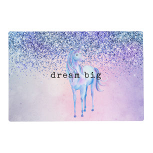 Purple Pink Blue Ombre Unicorn Glitter Placemat