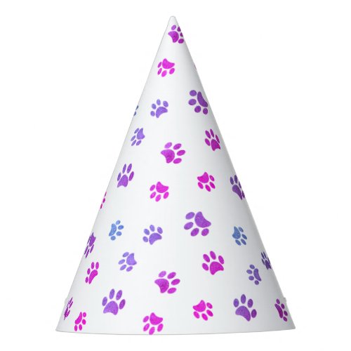 Purple Pink Blue Paw Prints Birthday Party Hat