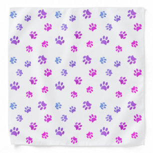 Purple Pink Blue Paw Prints Pattern Bandana