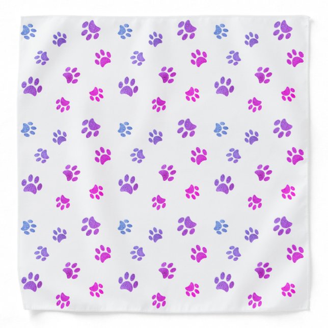 Purple Pink Blue Paw Prints Pattern Bandana (Front)