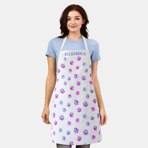Purple Pink Blue Paw Prints Pattern Custom Apron