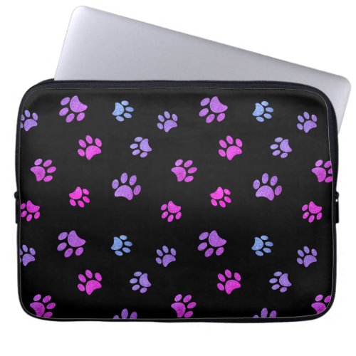 Purple Pink Blue Paw Prints Pattern Laptop Sleeve