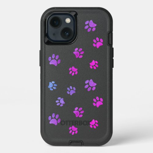 Purple Pink Blue Paw Prints Pattern iPhone 13 Case