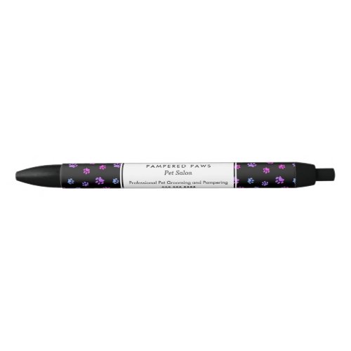 Purple Pink Blue Paw Prints Professional Pet Salon Black Ink Pen