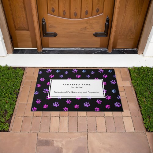 Purple Pink Blue Paw Prints Professional Pet Salon Doormat