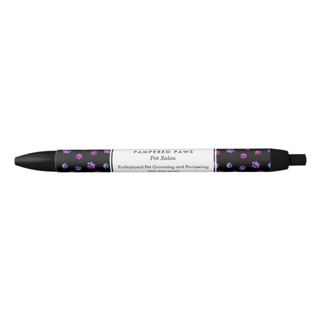 Purple Pink Blue Paw Prints Professional Pet Salon Pen (Front)