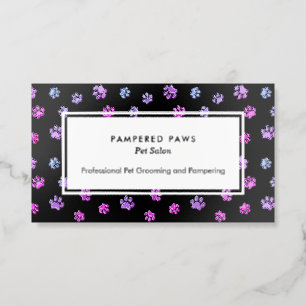 Purple Pink Blue Paw Prints Professional Pet Salon Raised Spot UV Business Card
