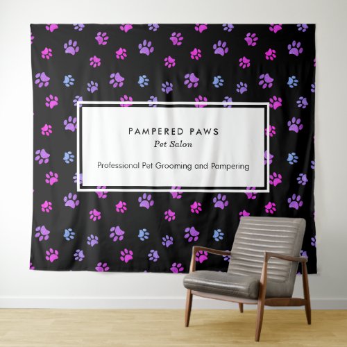 Purple Pink Blue Paw Prints Professional Pet Salon Tapestry