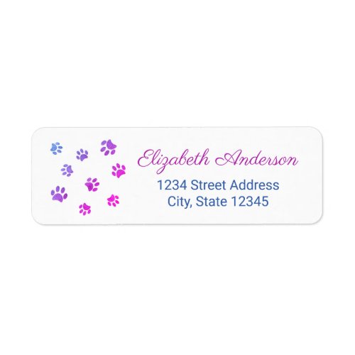 Purple Pink Blue Paw Prints Return Address Label