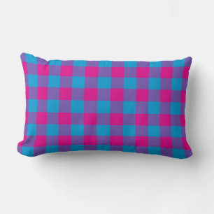 Purple Pink Blue Plaid Checker Pattern Lumbar Pillow